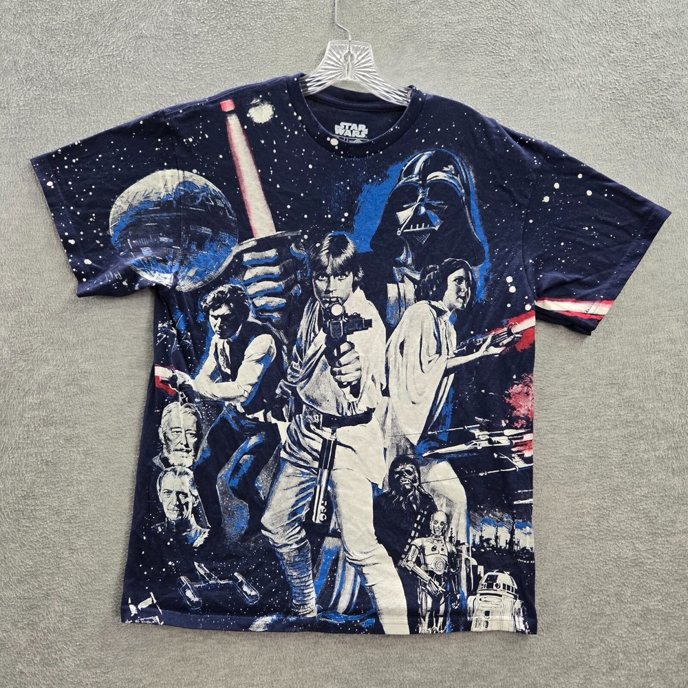 Star Wars Men Shirt Large Blue Episode‎ 4 IV Graphic Short Sleeve Crew Neck Tee